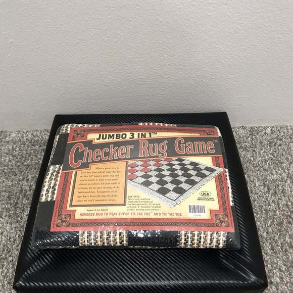 Games New Cracker Barrel Jumbo 3 In 1 Checker Rug Game Reversible Tic